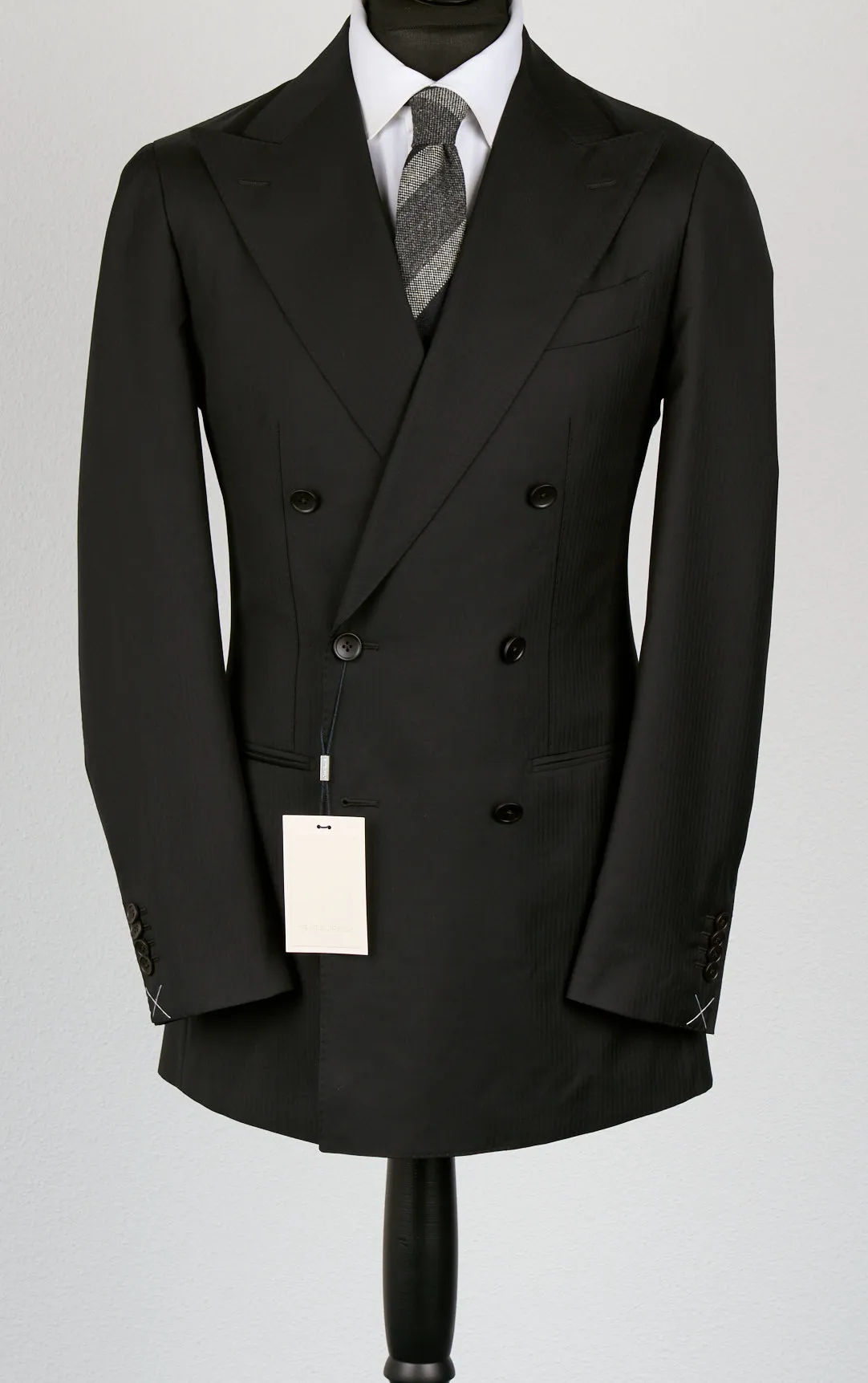 New Suitsupply Havana Black Herringbone Pure Wool Super 130s Suit - Size 38R (Final Sale)