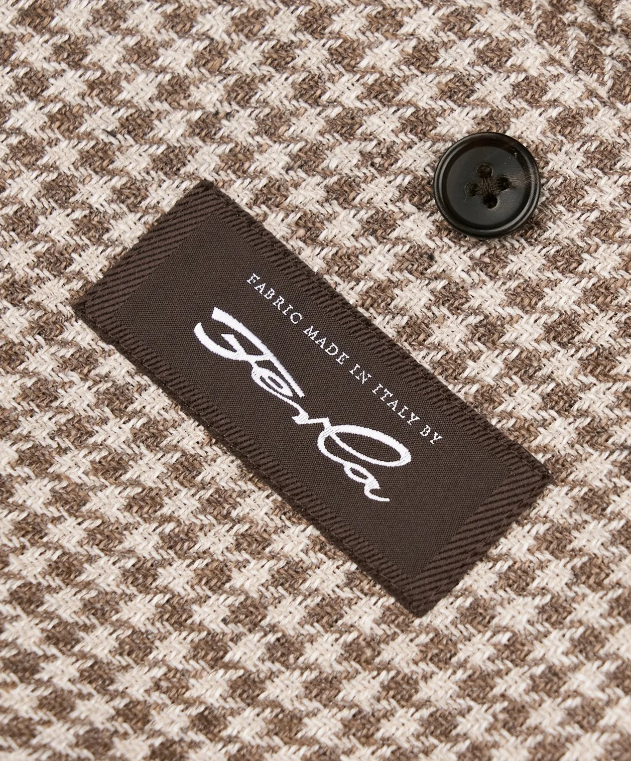 New Suitsupply Havana Brown Houndstooth Linen, Mulberry Silk, Wool, Cotton Blend Suit - Size 44L