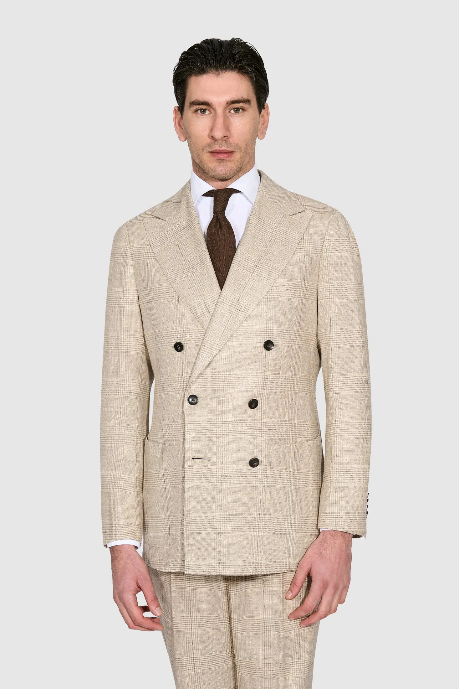 New Suitsupply Havana Light Brown Check Wool, Silk and Linen Suit - Many Sizes Available