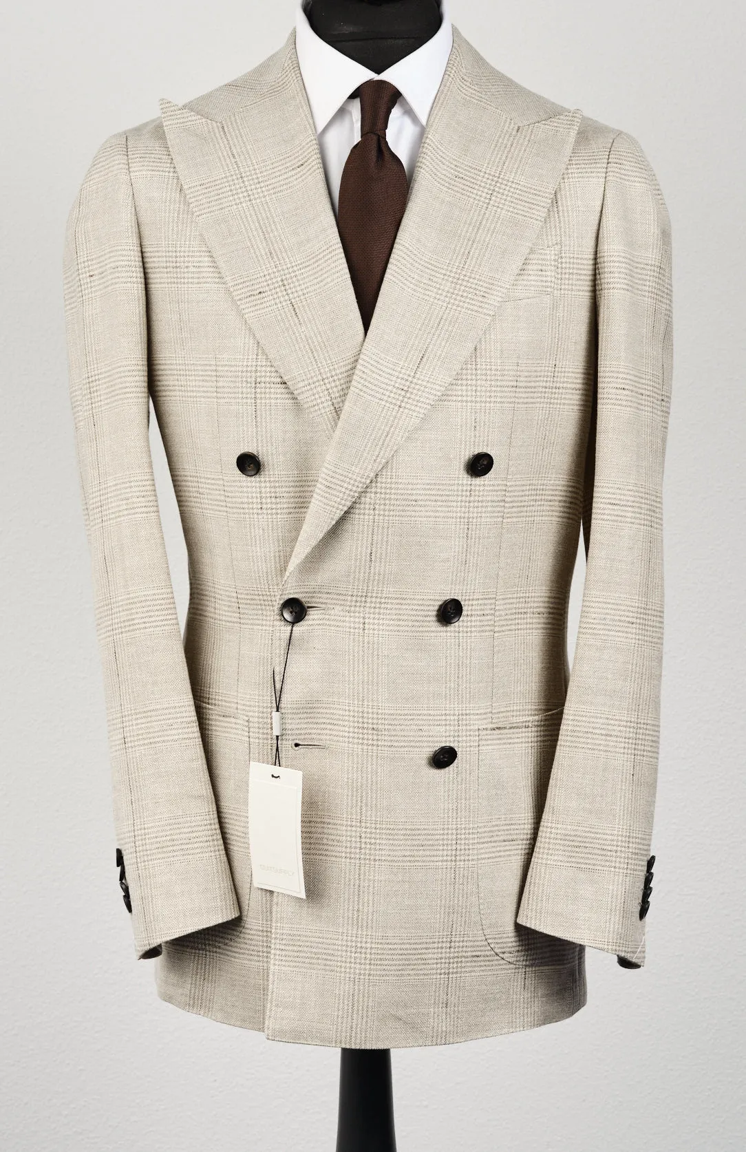 New Suitsupply Havana Light Brown Check Wool, Silk and Linen Suit - Many Sizes Available