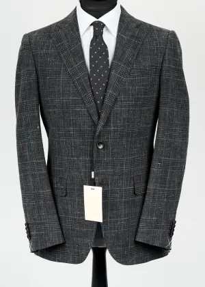 New Suitsupply Lazio Dark Gray Check Wool, Silk and Linen Suit - Size 44R