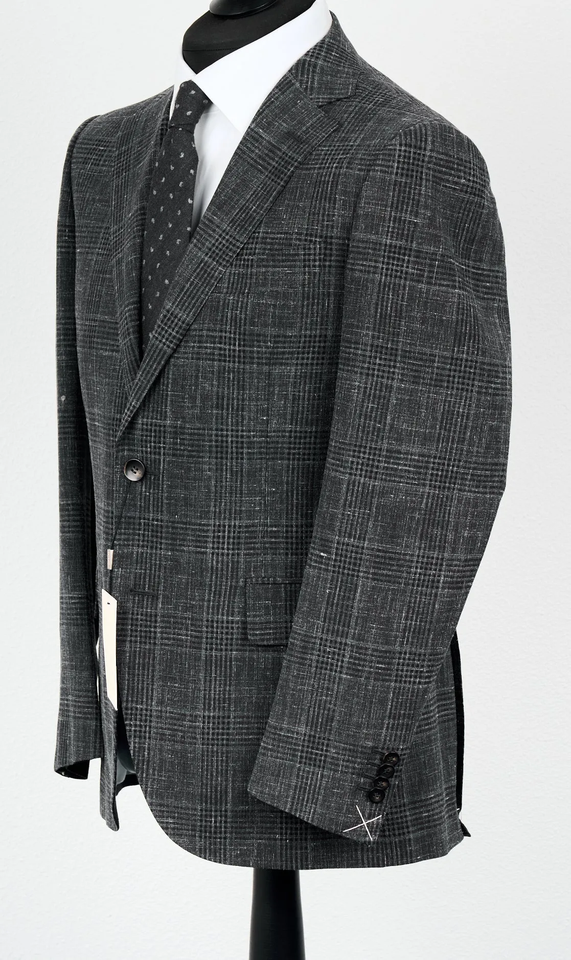 New Suitsupply Lazio Dark Gray Check Wool, Silk and Linen Suit - Size 44R