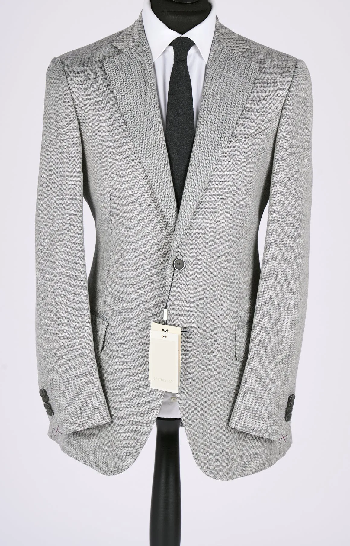 New Suitsupply Lazio Gray Herringbone Wool, Silk, Linen Suit - Size 38S and 40S