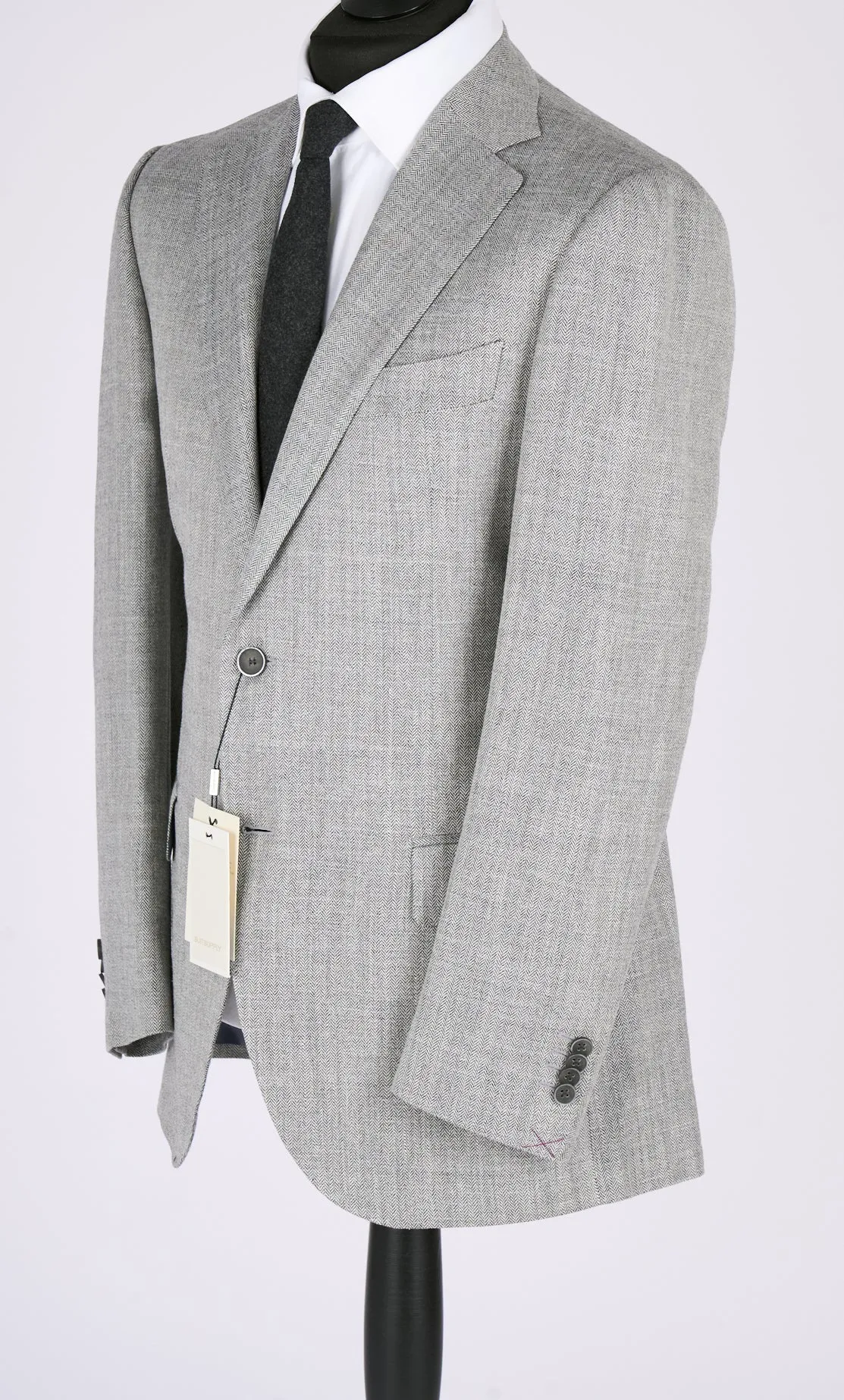 New Suitsupply Lazio Gray Herringbone Wool, Silk, Linen Suit - Size 38S and 40S
