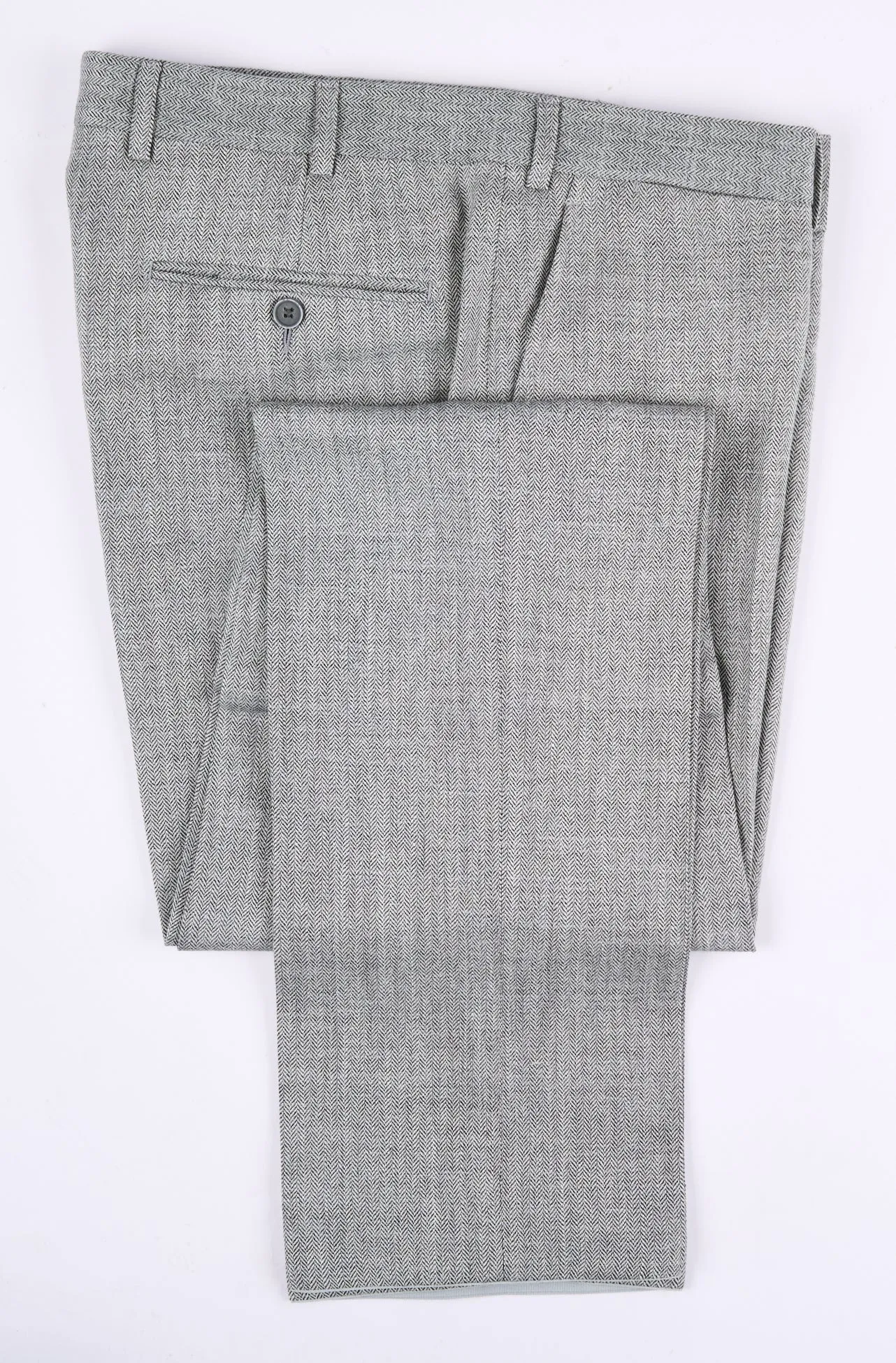 New Suitsupply Lazio Gray Herringbone Wool, Silk, Linen Suit - Size 38S and 40S