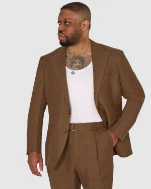 New Suitsupply Roma Tobacco Brown Pure Linen Casual Fit Wide Leg Suit - Size 42R