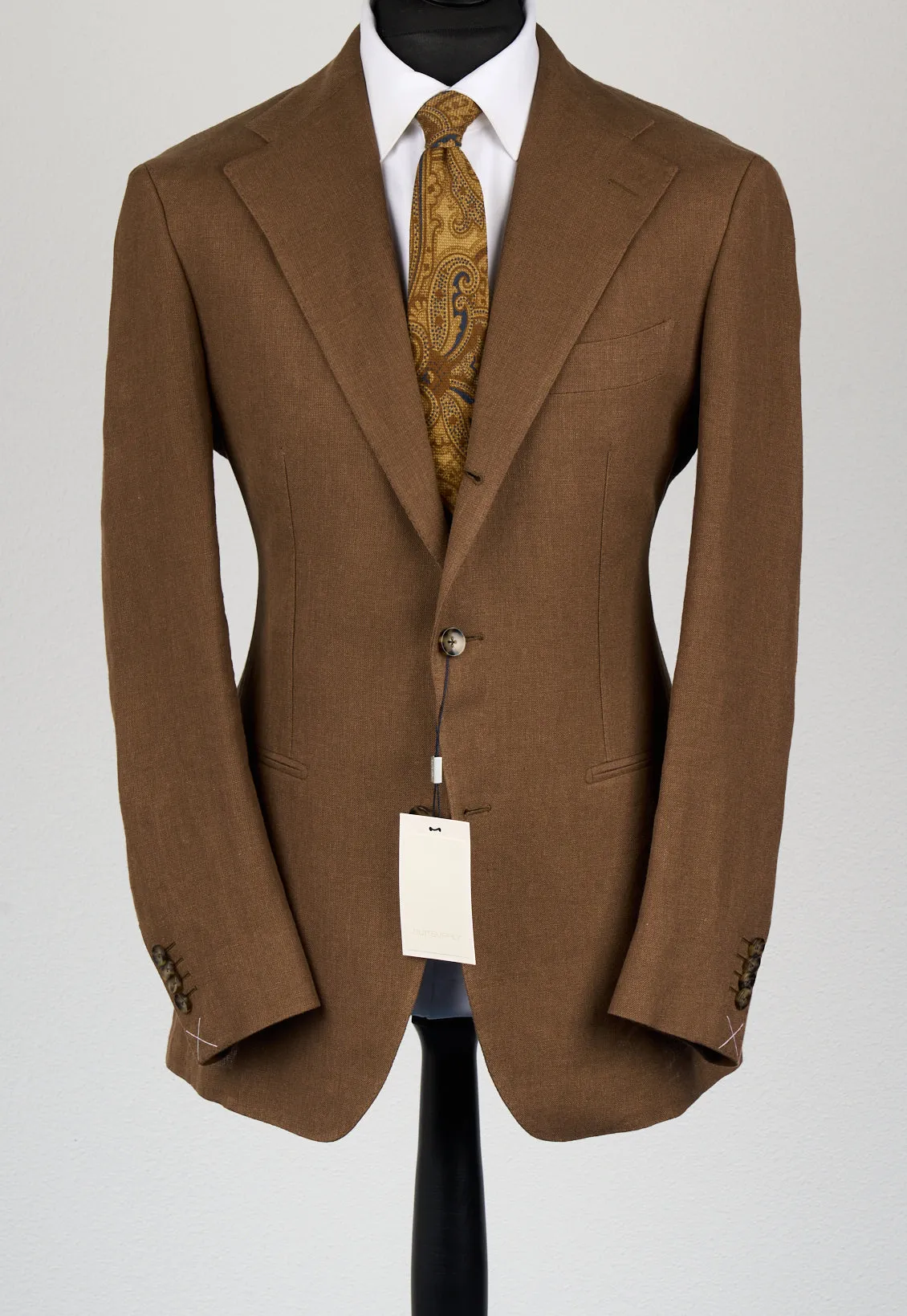 New Suitsupply Roma Tobacco Brown Pure Linen Casual Fit Wide Leg Suit - Size 42R