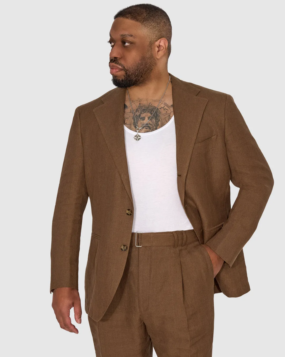 New Suitsupply Roma Tobacco Brown Pure Linen Casual Fit Wide Leg Suit - Size 42R