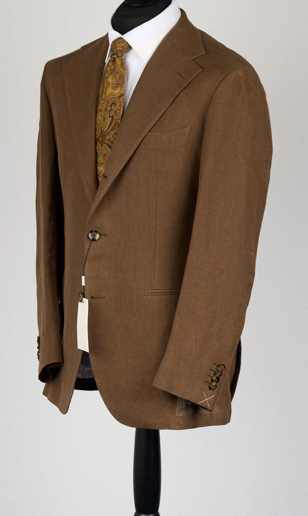 New Suitsupply Roma Tobacco Brown Pure Linen Casual Fit Wide Leg Suit - Size 42R