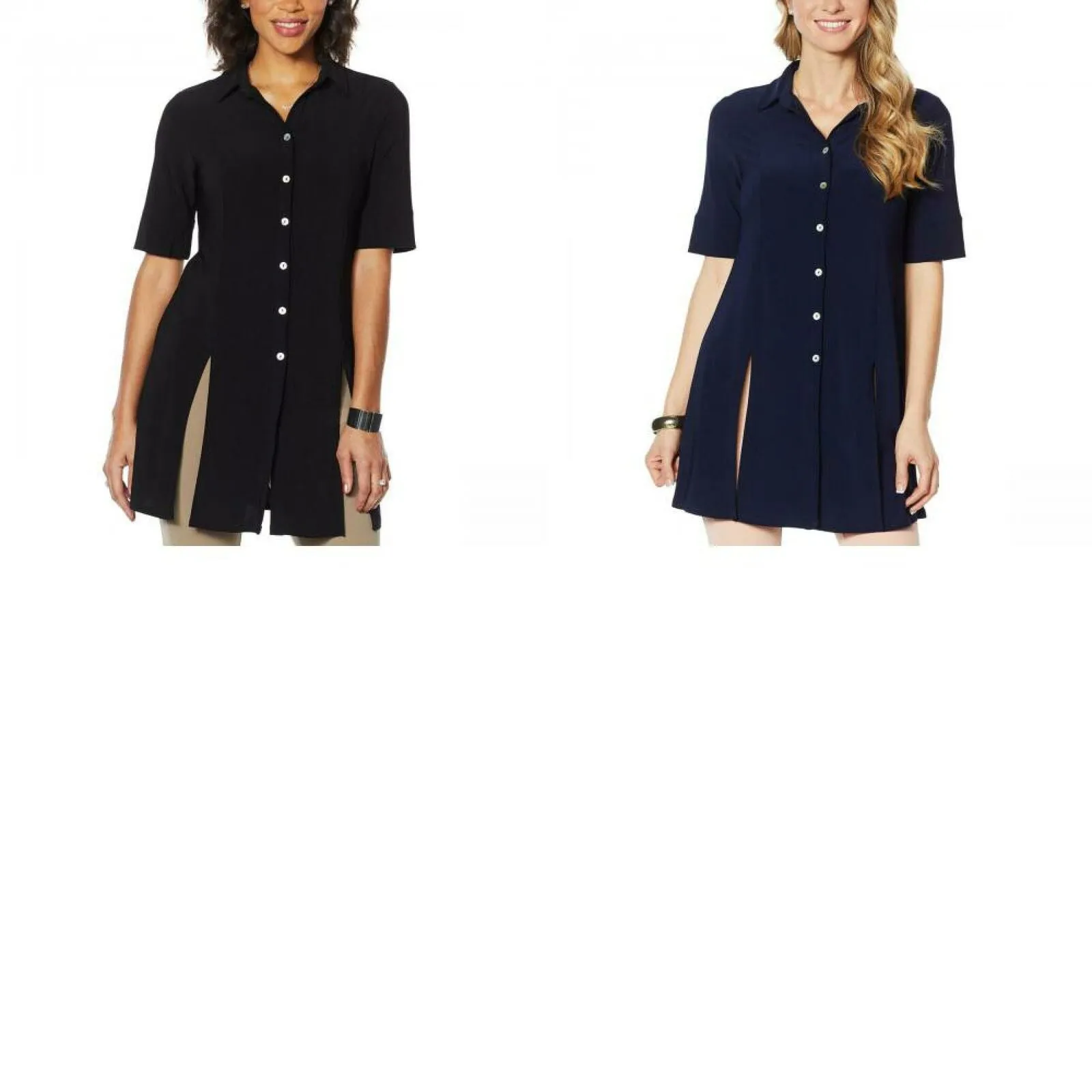 Nina Leonard Women's Miracle Matte Button Up Tie Waist Tunic Top