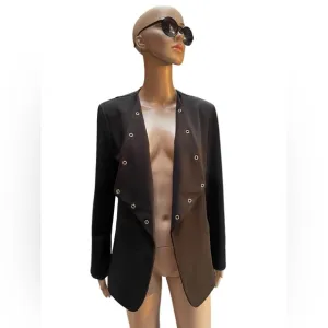 Nine West long sleeve black Eyelet lapel fitted stretch open blazer size medium