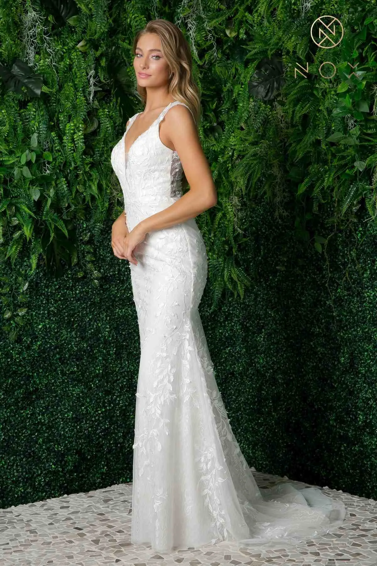 Nox Anabel JE949 Fitted Sheath Floral Applique Lace Wedding Gown