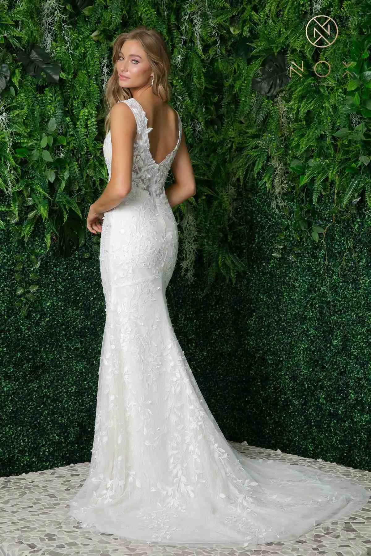 Nox Anabel JE949 Fitted Sheath Floral Applique Lace Wedding Gown