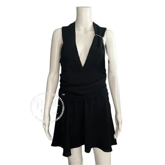 NWT IRO Biron Black Dress V Neck Pleated Draped Babydoll V-Neck Cocktail