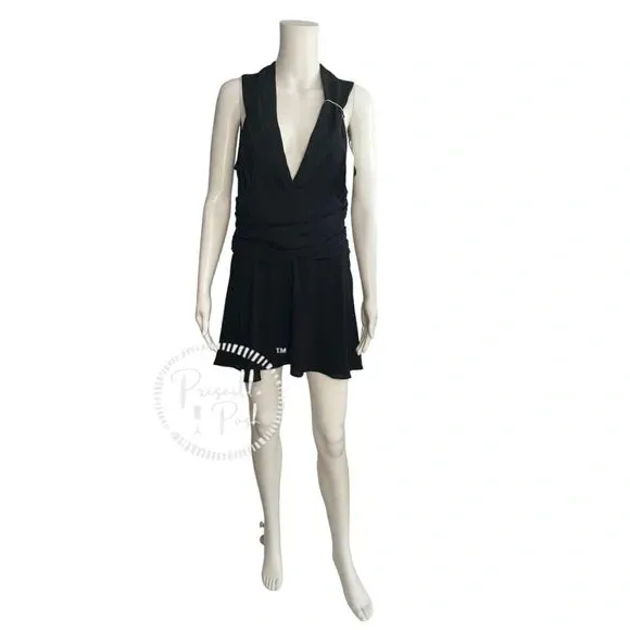 NWT IRO Biron Black Dress V Neck Pleated Draped Babydoll V-Neck Cocktail