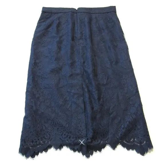 NWT J.Crew Tall Pencil in Navy Chantilly Lace Straight Scalloped Hem Skirt 4T