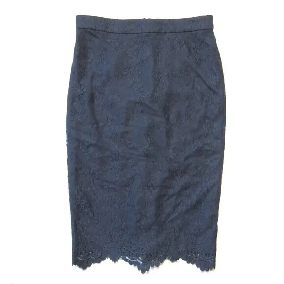 NWT J.Crew Tall Pencil in Navy Chantilly Lace Straight Scalloped Hem Skirt 4T