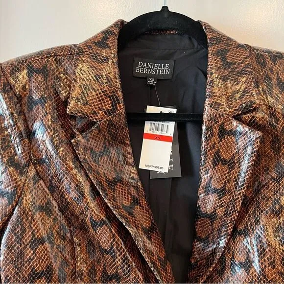 NWT WeWoreWhat Danielle Bernstein Faux Leather Snake Skin Button Down Blazer XS