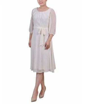 Ny Collection Womens Petite 3/4 Sleeve Clip Dot Dress PCCD0396C