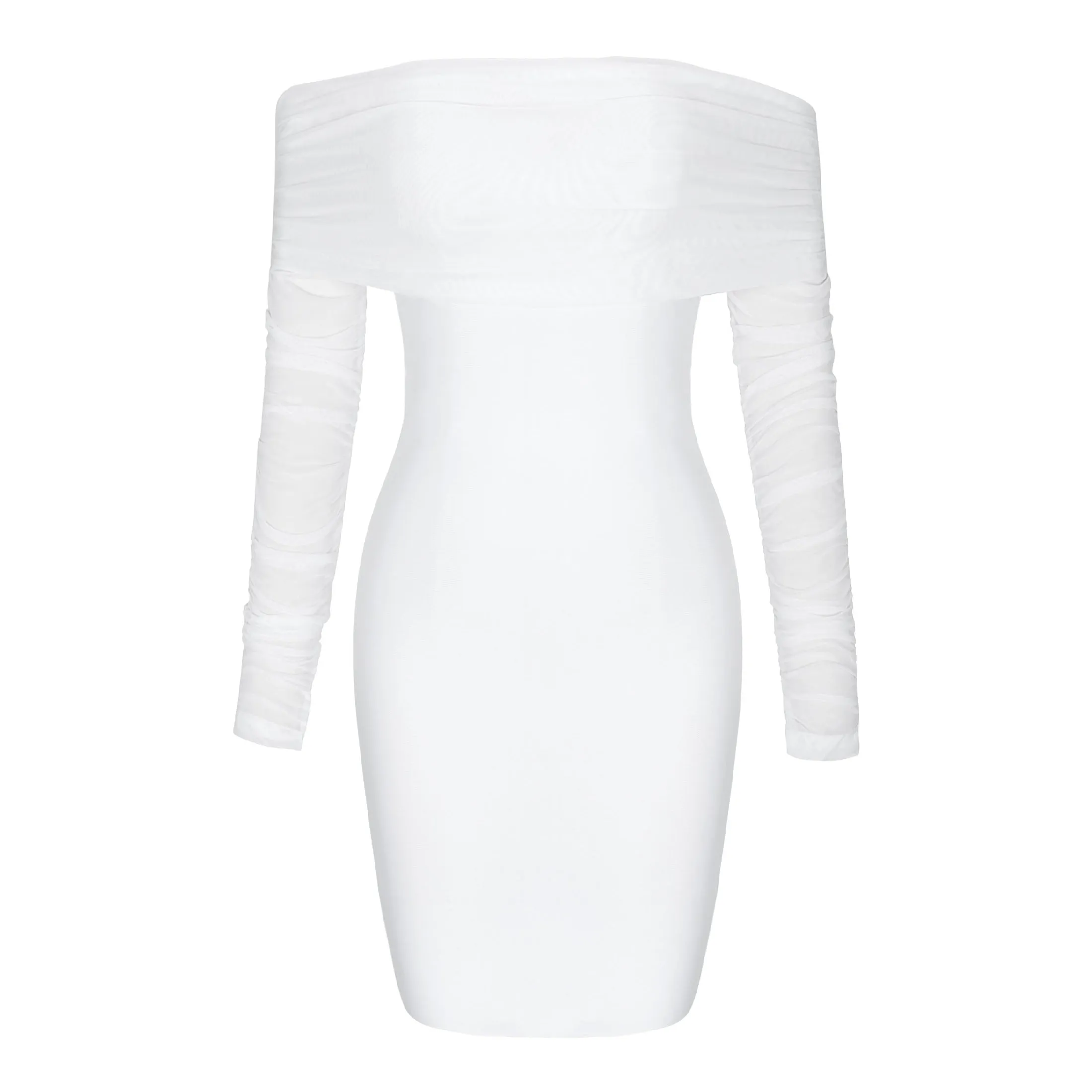 Off Shoulder Long Sleeve Frill Mini Bandage Dress PP21827