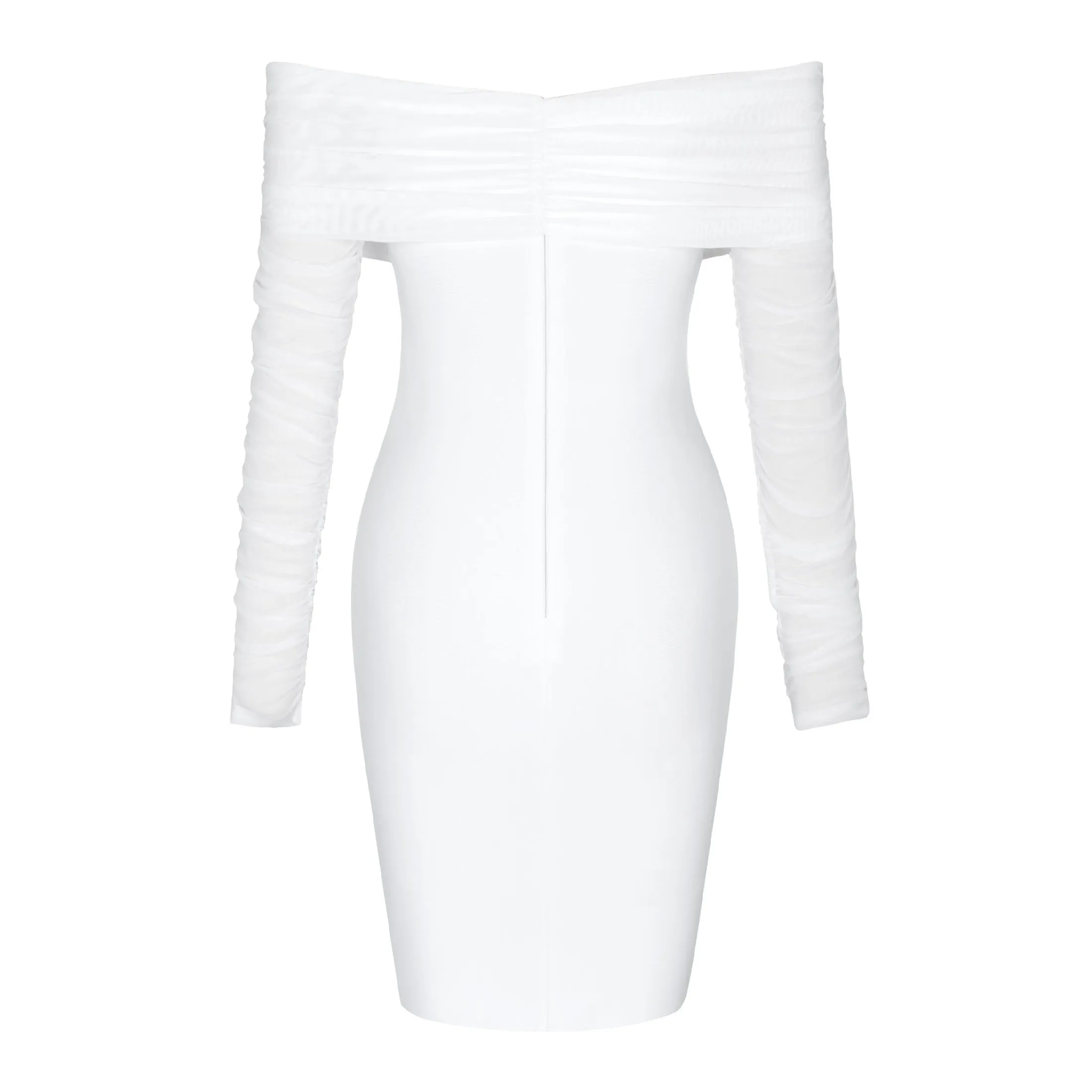 Off Shoulder Long Sleeve Frill Mini Bandage Dress PP21827