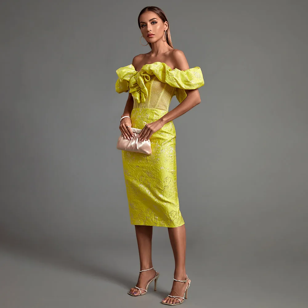 Off Shoulder Pleated Midi Backless Bodycon Dress
