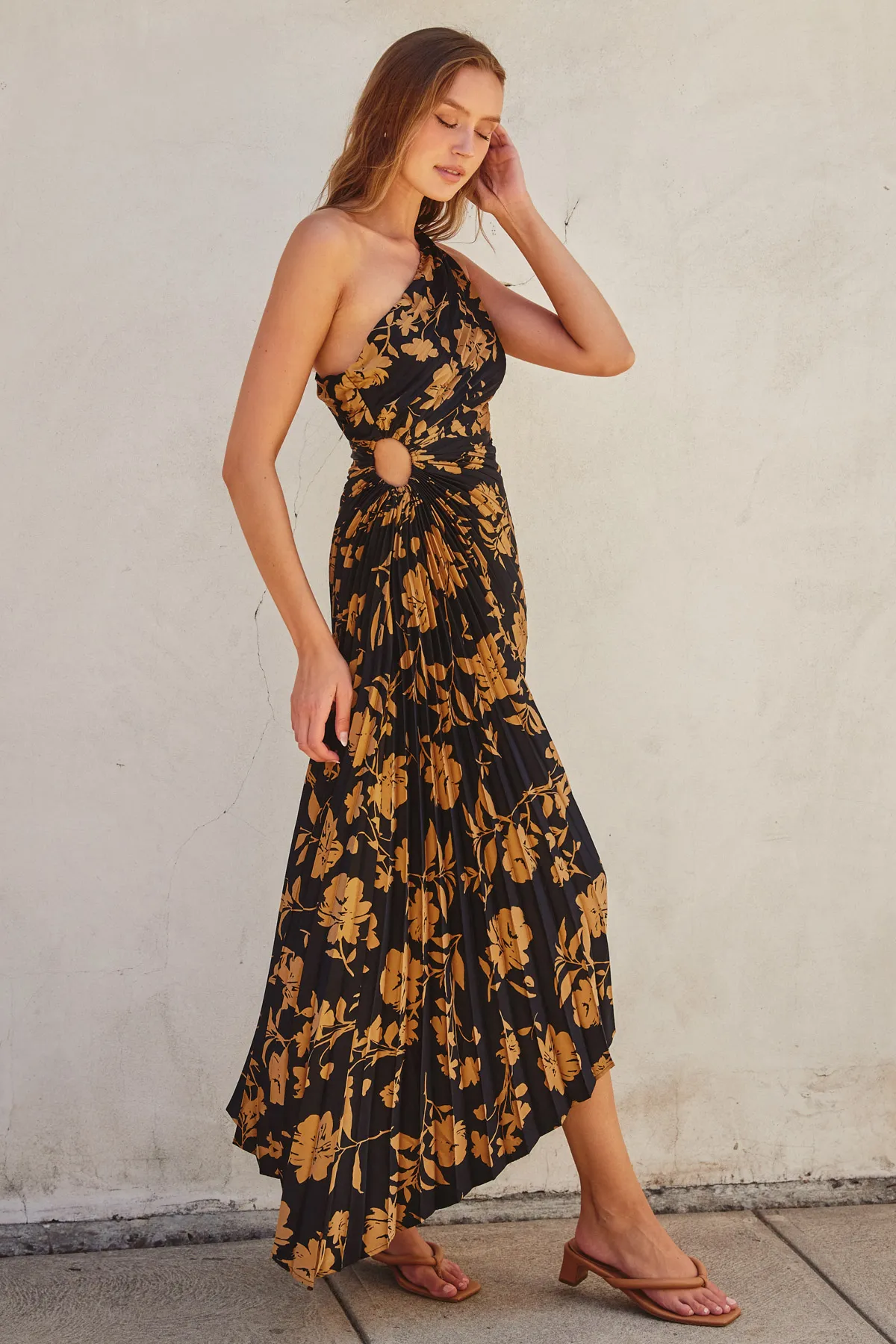 One Shoulder Pleated  Eclipse Dress
