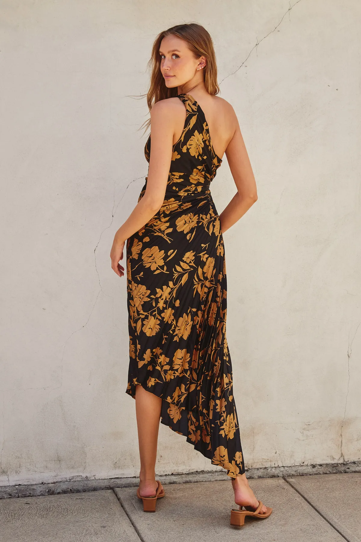 One Shoulder Pleated  Eclipse Dress