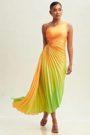 ORANGE MULTI ASYMMETRIC PLEATED  DRESS