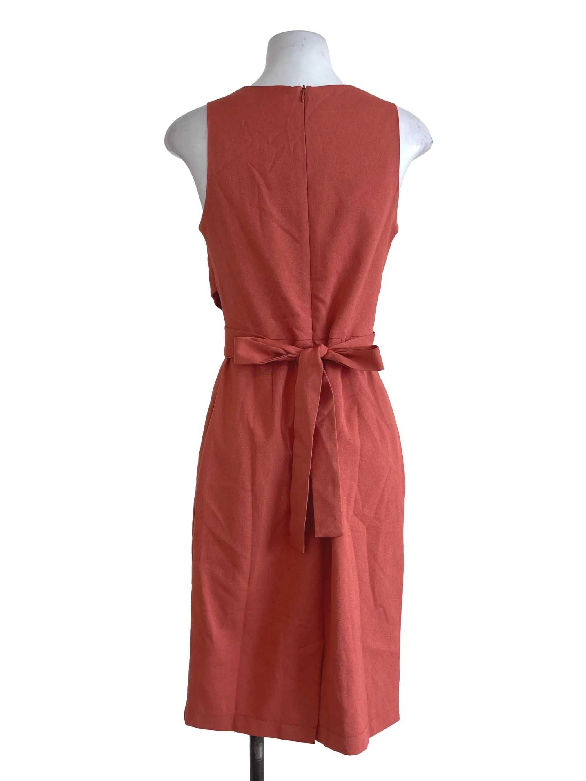 Orange Pleated Sleeveless Dress