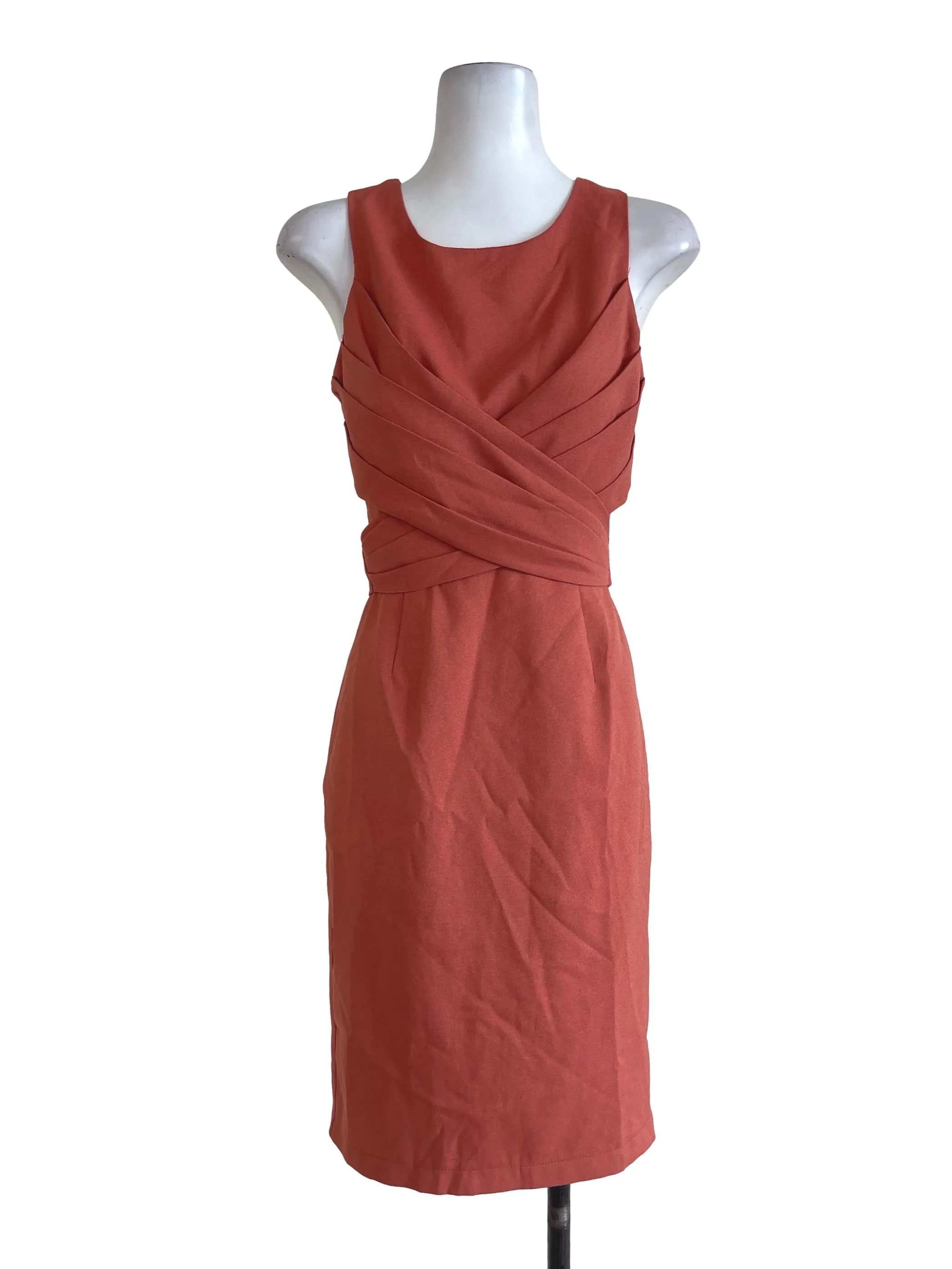 Orange Pleated Sleeveless Dress
