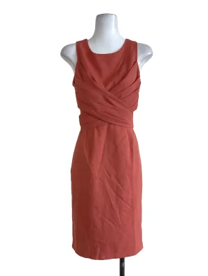 Orange Pleated Sleeveless Dress
