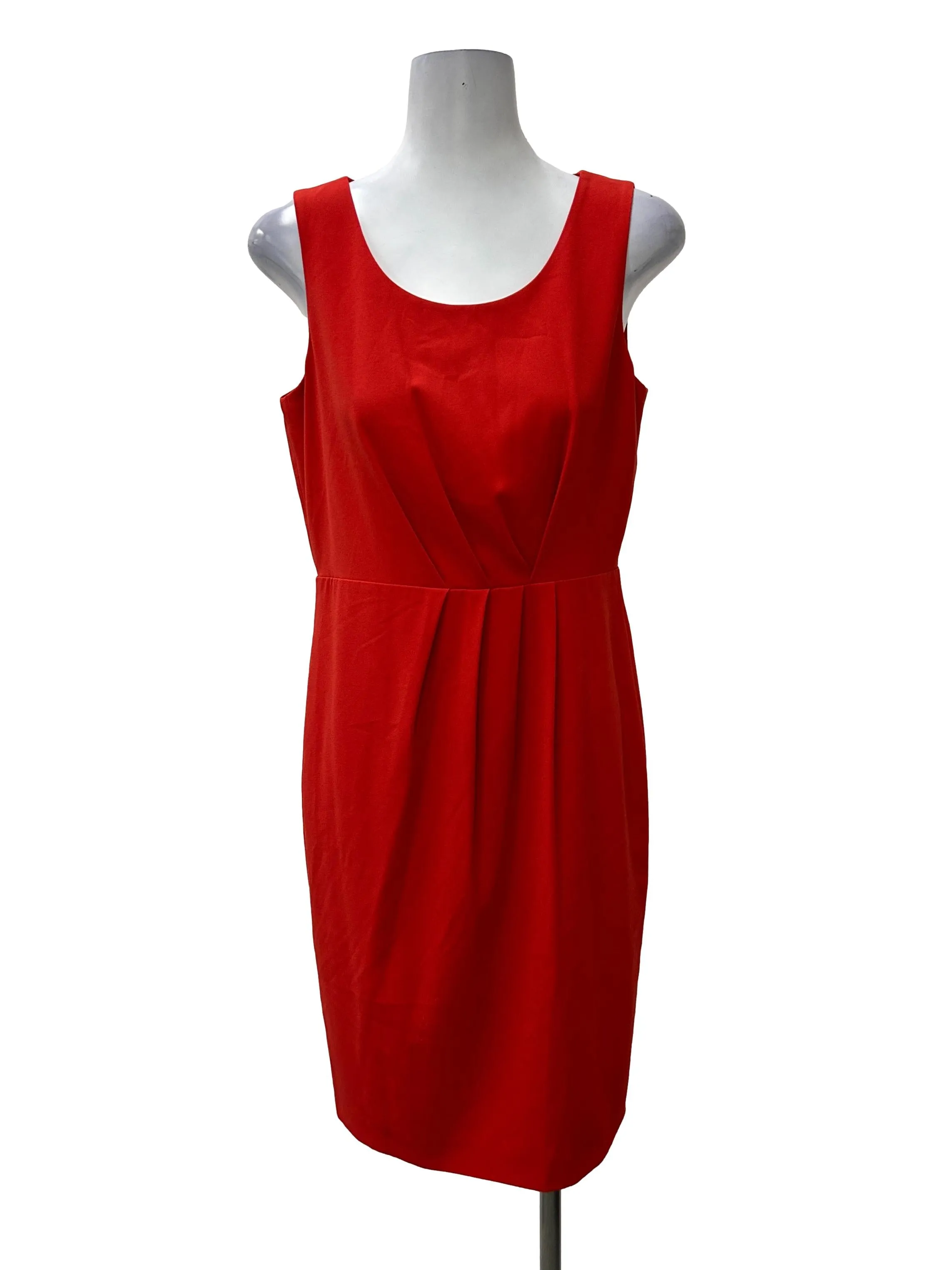 Orange Scoop Neck Sleeveless Pleated Dress