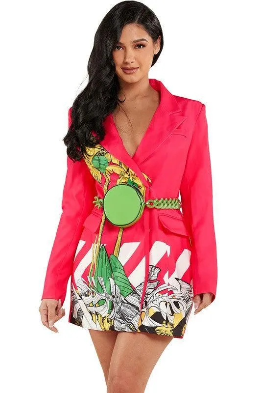 PALM PRINT BLAZER DRESS