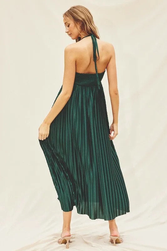 Pandora Pleated Halter Maxi Dress