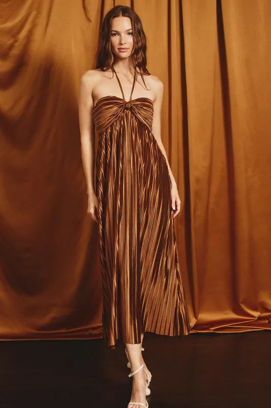 Pandora Pleated Halter Maxi Dress