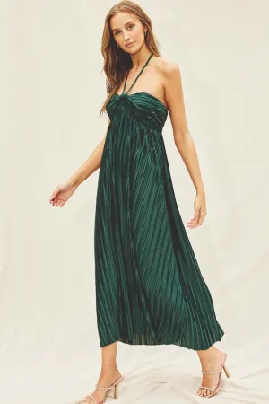 Pandora Pleated Halter Maxi Dress