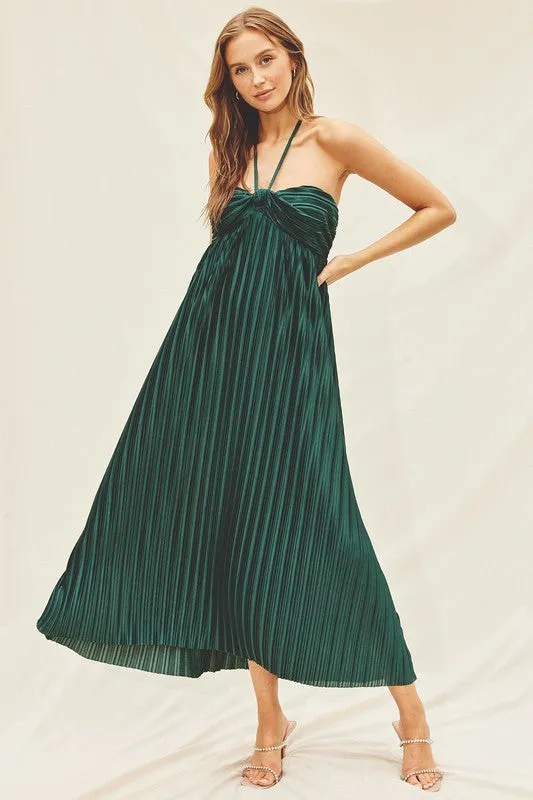 Pandora Pleated Halter Maxi Dress
