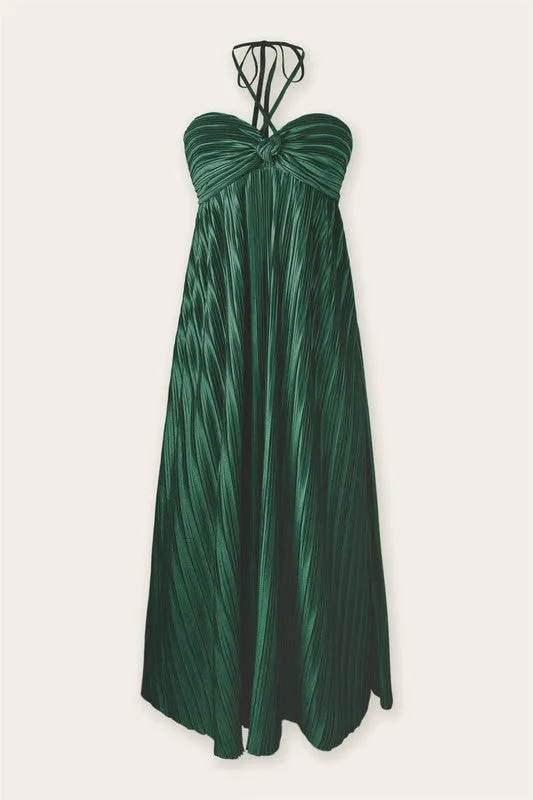 Pandora Pleated Halter Maxi Dress