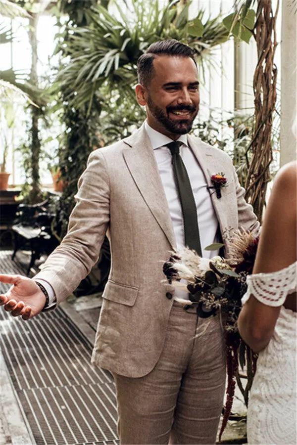 Party Linen Wedding Suit Casual Summer Beach Groom Slim Fit Suit Tuexedos