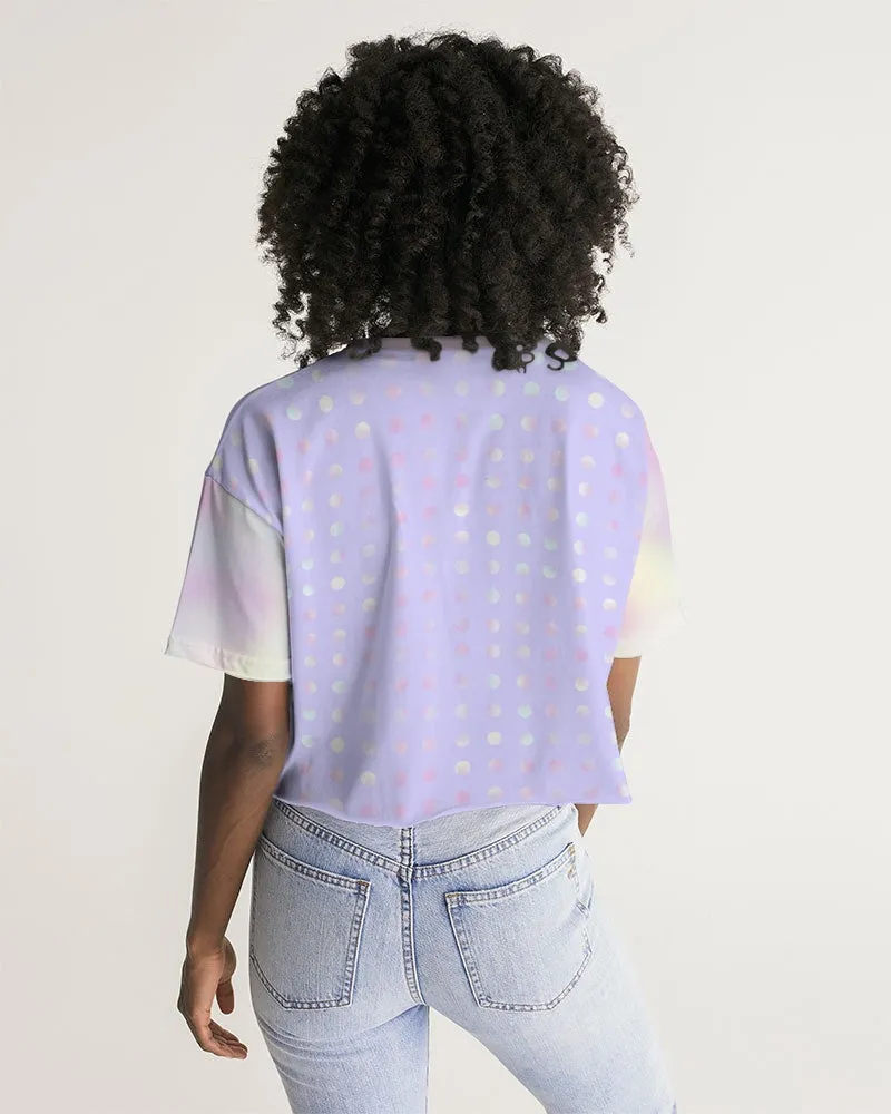 pastel purple polka-dot cropped tee