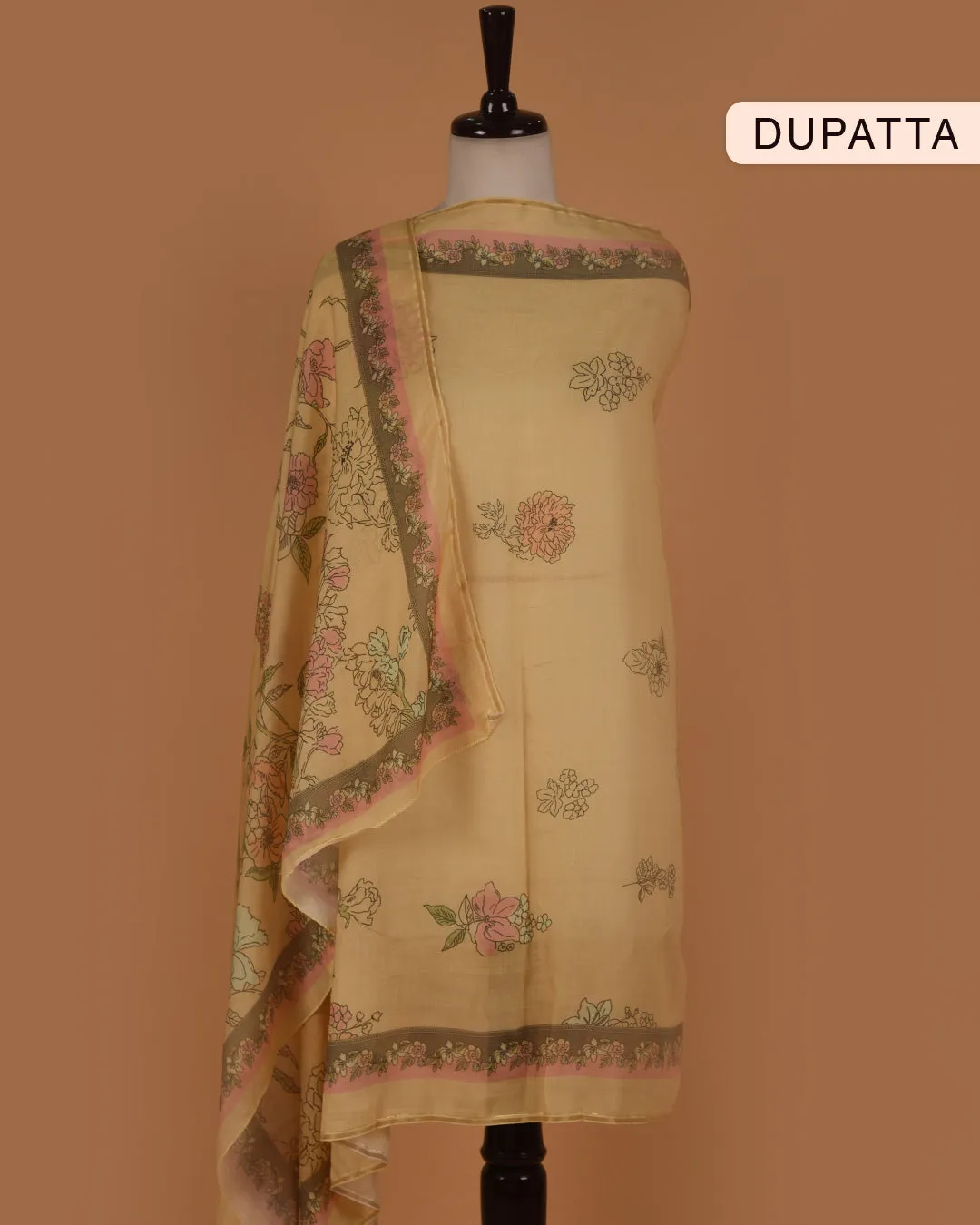 Pastel Yellow Muslin Blend Printed Unstitched Suit Fabric Set With Muslin Dupatta