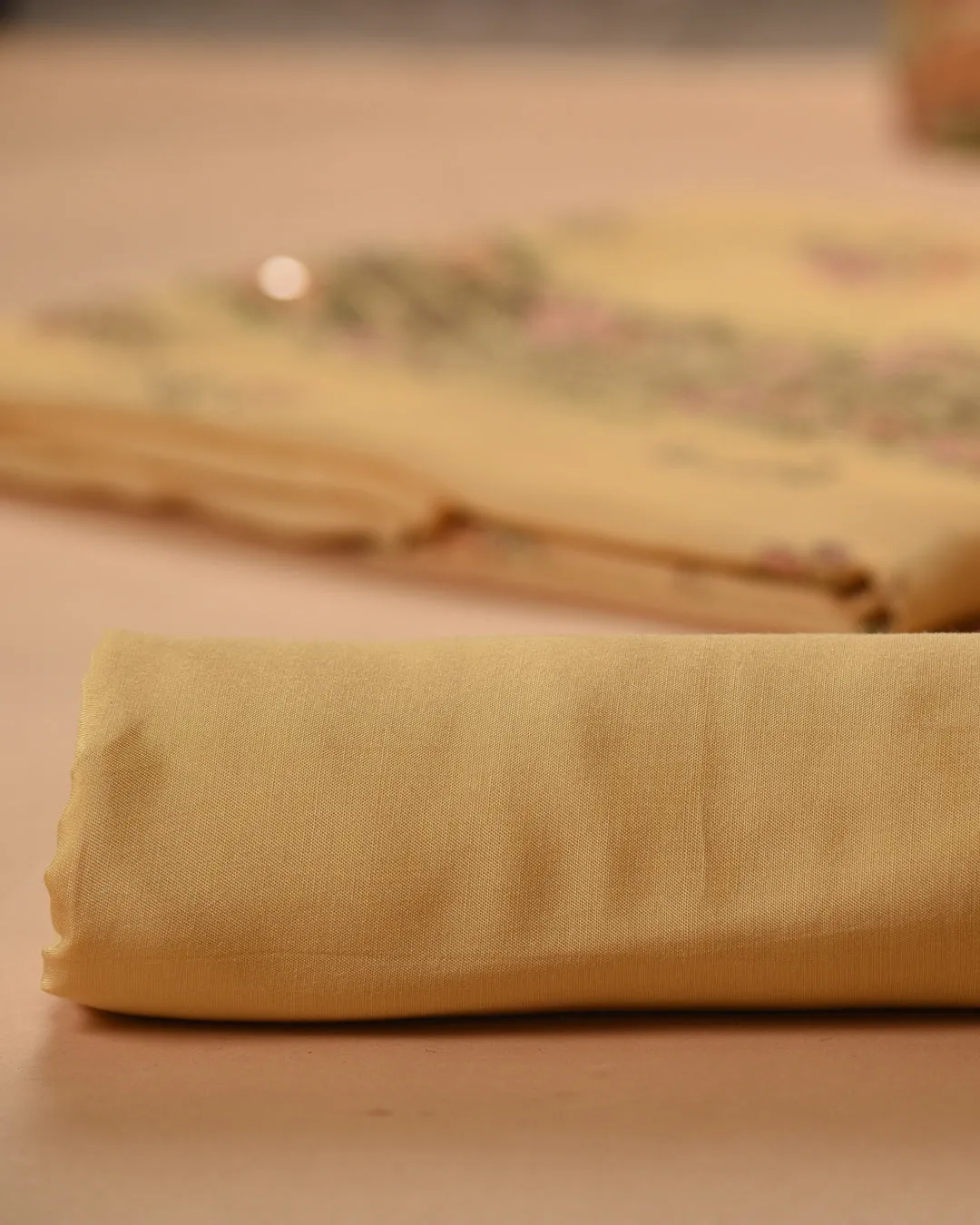 Pastel Yellow Muslin Blend Printed Unstitched Suit Fabric Set With Muslin Dupatta