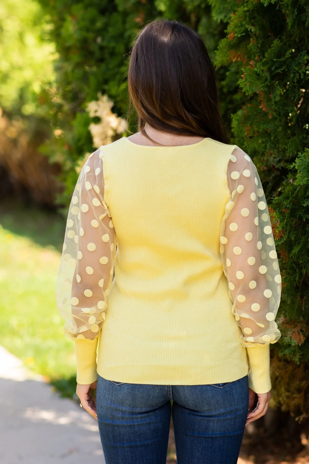 Pastel Yellow Polka Dot Sleeve Ribbed Top