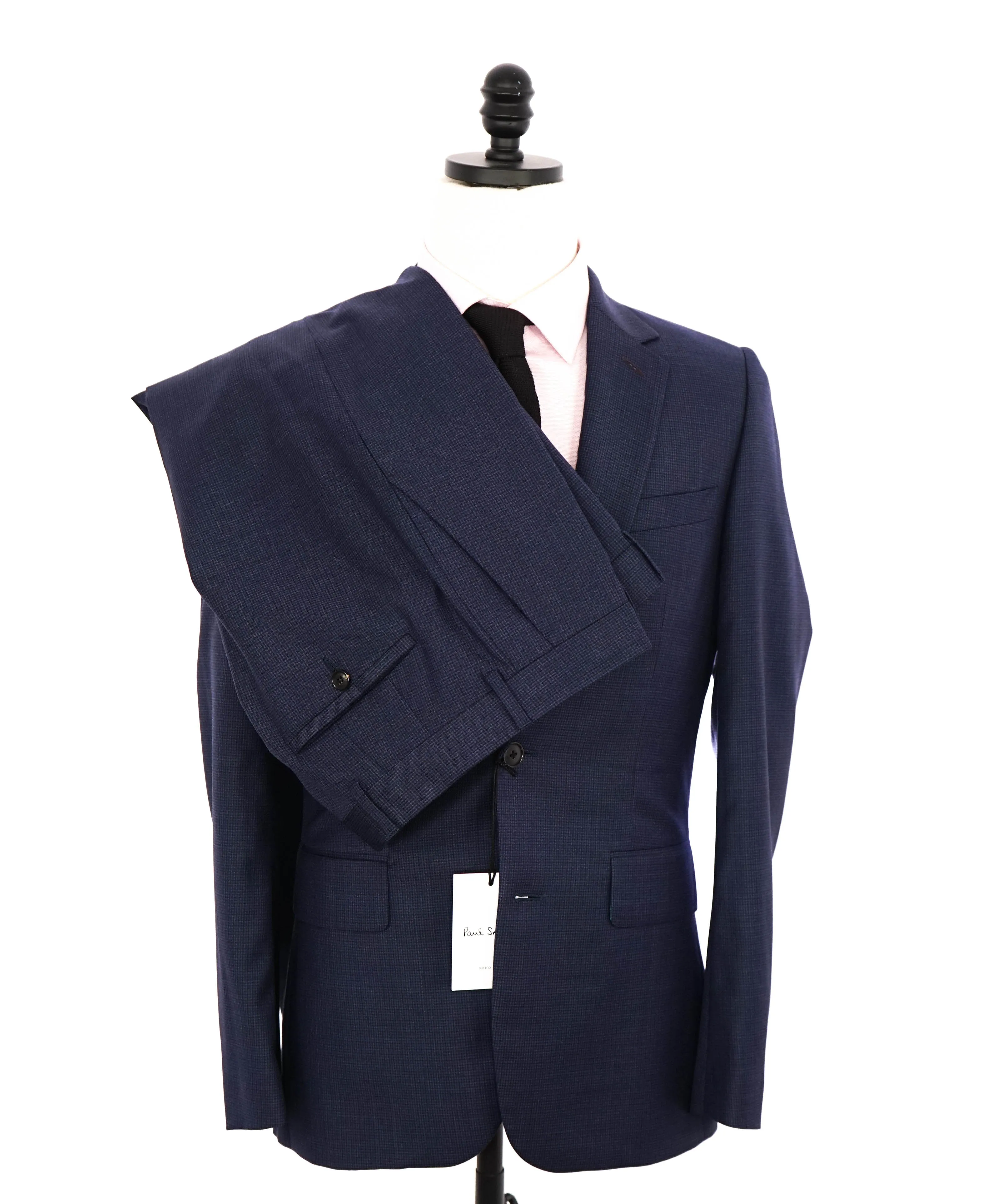 PAUL SMITH - Wool “SOHO" Blue Mini Check 2-Button Wool Suit- 36R