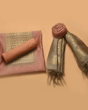 Peach Chanderi Silk Blend Woven Unstitched Suit Fabric Set With Chanderi Silk Blend Dupatta