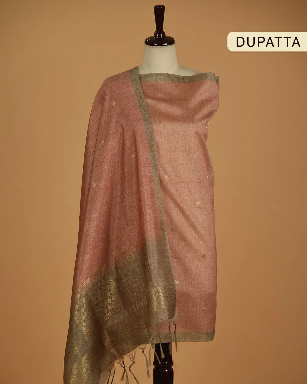 Peach Chanderi Silk Blend Woven Unstitched Suit Fabric Set With Chanderi Silk Blend Dupatta