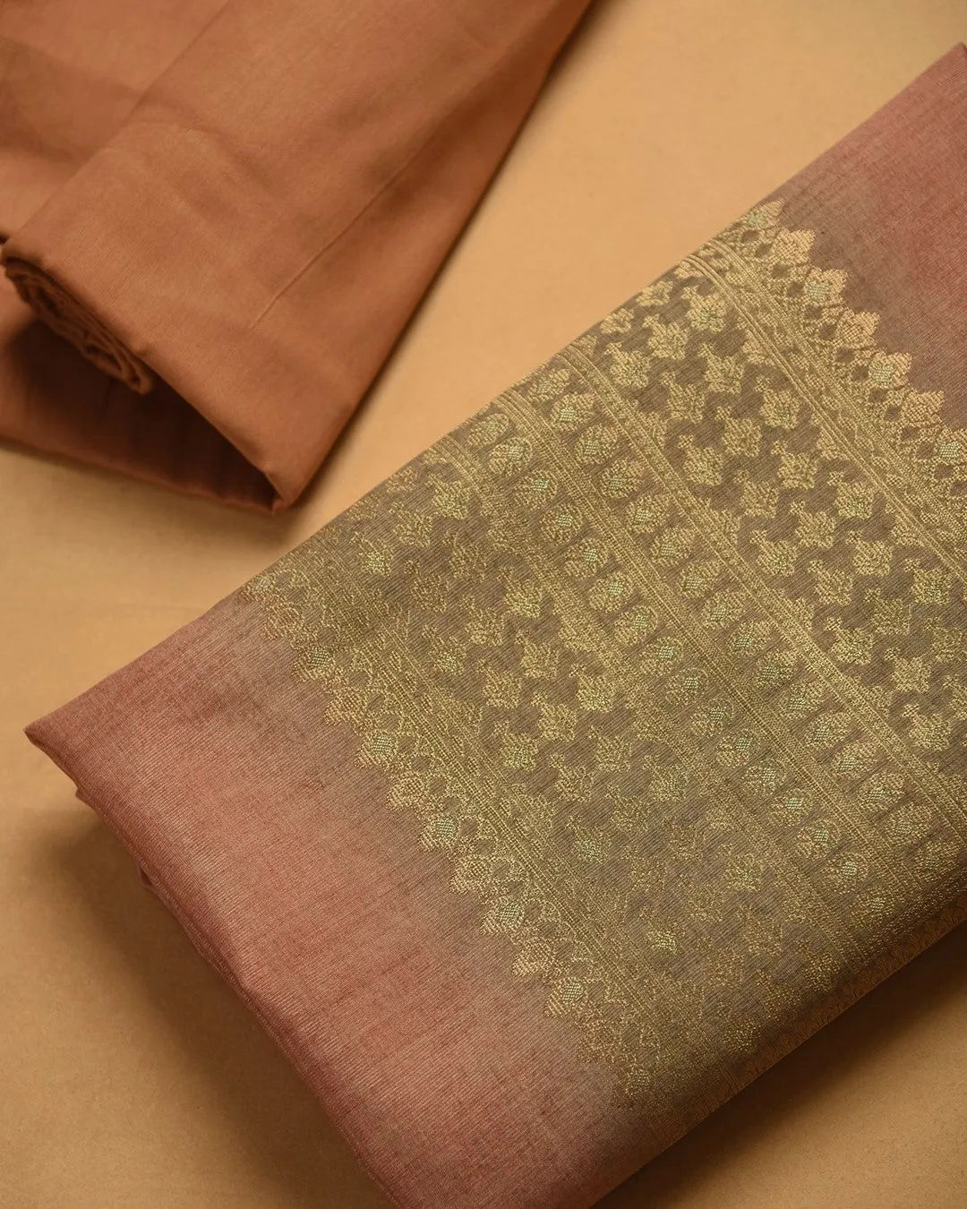 Peach Chanderi Silk Blend Woven Unstitched Suit Fabric Set With Chanderi Silk Blend Dupatta