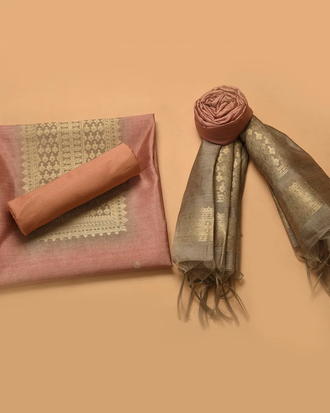 Peach Chanderi Silk Blend Woven Unstitched Suit Fabric Set With Chanderi Silk Blend Dupatta
