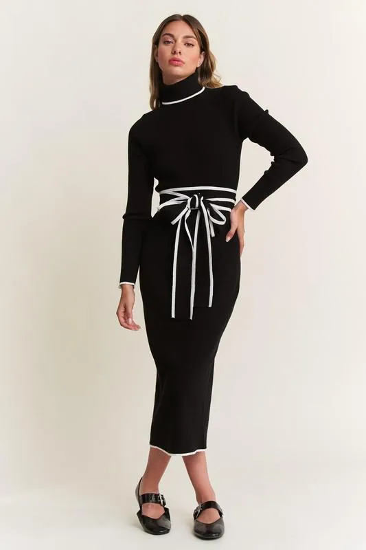 Pencil Black Long Sleeves Midi Dress